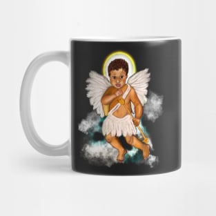 The Best Valentine’s Day Gift ideas 2022, Cupid.... baby angel holding an arrow with halo - curly Afro Hair and gold arrow Mug